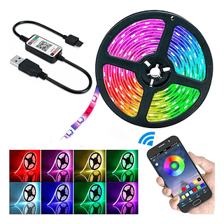 FITA LED BLUETOOTH RGB 5M COM FONTE E CONTROLE