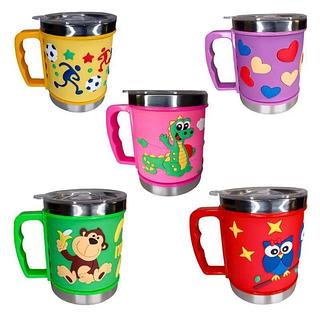 COPO COM TAMPA COLORIDO TÉRMICO INFANTIL 3D PERSONAGENS FOFOS