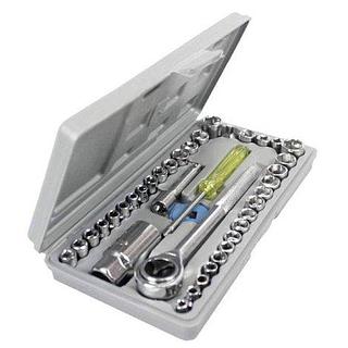 Kit Jogo De 40 Peças Com Chaves Ferramentas Soquetes Aço CRV + Maleta De Transporte Completo