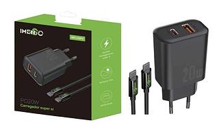 CARREGADOR TURBO DUPLO TIPO-C PD 20W COM USB PREMIUM IMENSO