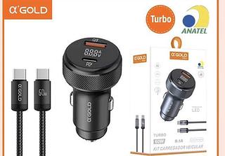 Carregador Veicular Saída Tipo c + usb c/ cabo Tipo C