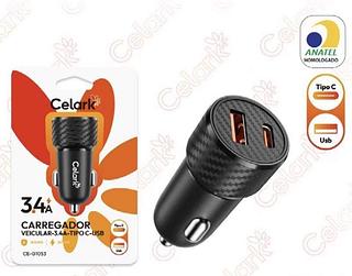 FONTE CARREGADOR VEÍCULAR TIPO C X USB